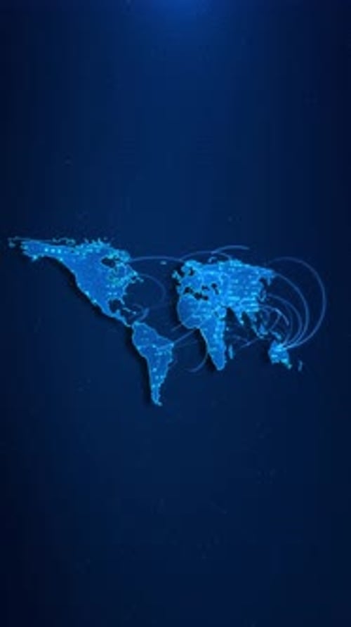 Futuristic Digital World Map Global Network Animation