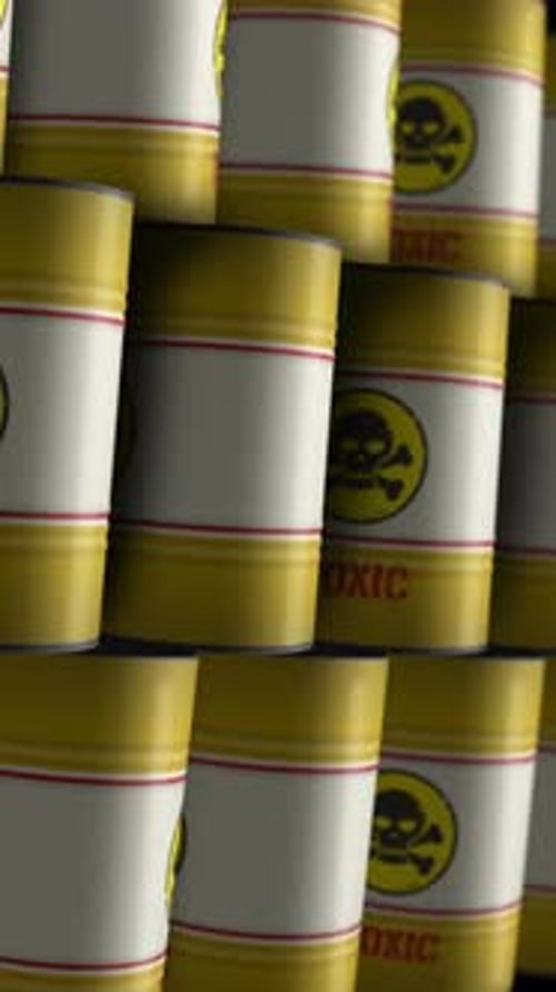 Toxic warning barrels in row endless