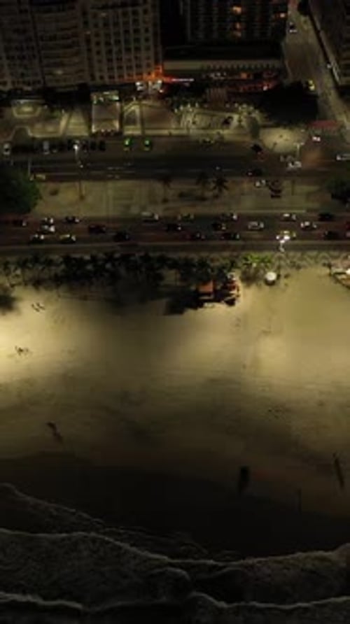Copacabana Beach at Night Rio De Janeiro City Aerial View Brazil Vertical Video