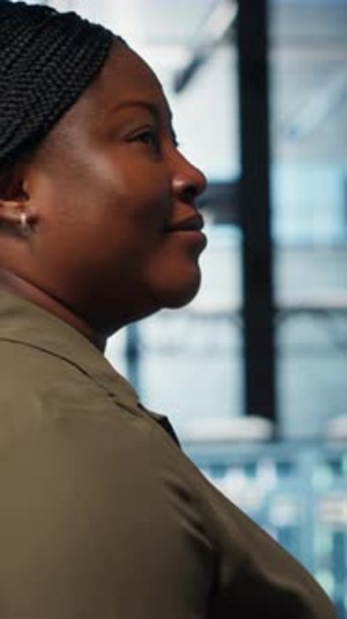 Vertical Video Technician in Data Center Overseeing Large Scale IT Gear