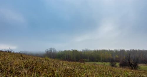 Mountain Meadow Timelapse at the Autumn Sunrise Time Wild Nature and Rural Grass Field Morning Heavy