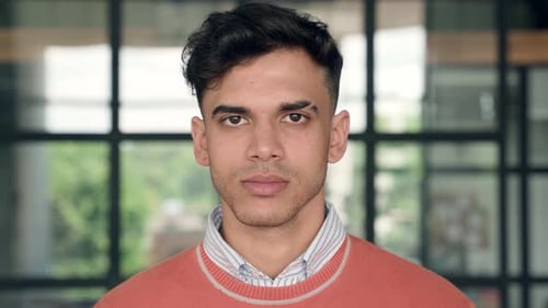 Young Latin Guy Hispanic High School College University Student Standing in Classroom