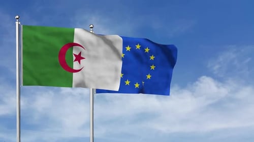Algeria and European Union Flags Waving Together