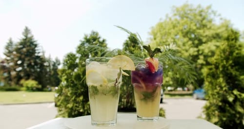 Refreshing Summer Drinks in Outdoor Urban Setting