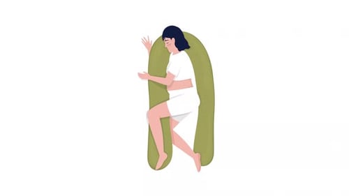 Flat Design Animation of Pregnant Woman Asleep with Body Pillow