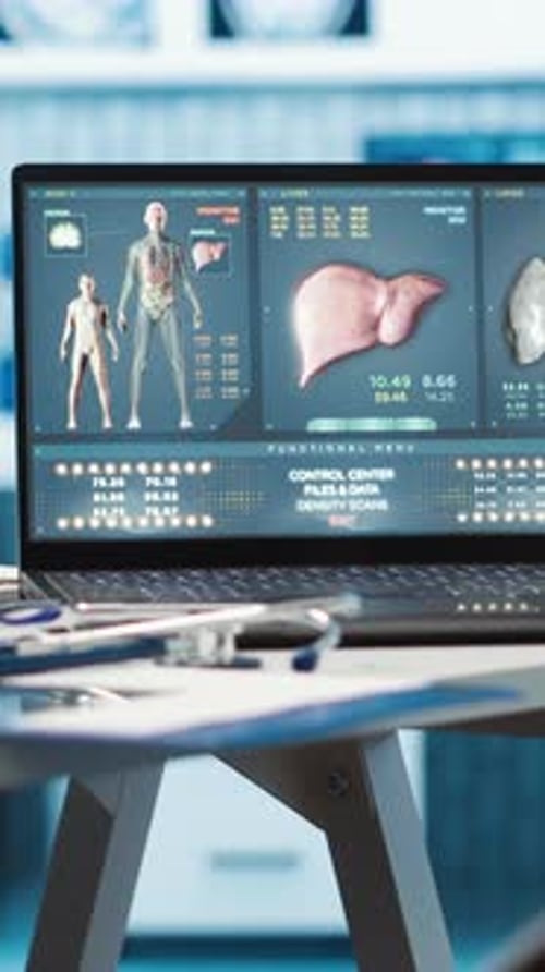 Vertical Video Professional Medical Office with Diagnostic Tools and a Computer Screen