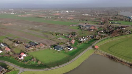 Scenic Aerial View of Rural Village Landscape