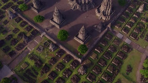 Vue aérienne du complexe de temples hindous, Prambanan, Java, Indonésie.