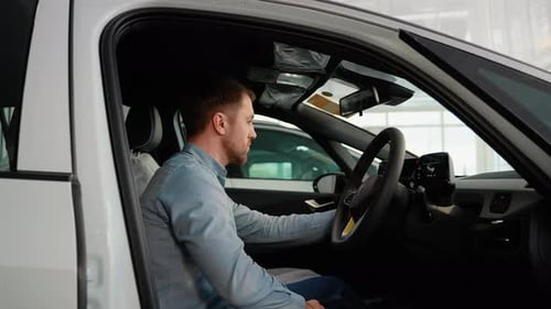 The Buyer Checks His New Electric Car Before Buying Right Hand Drive Car