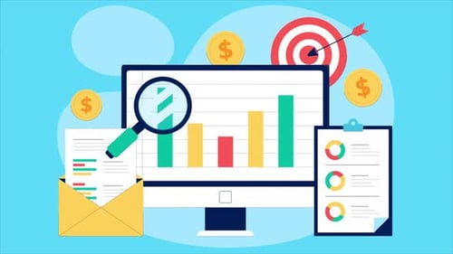 Flat Design Animation of Business Data Analysis and Marketing Strategy