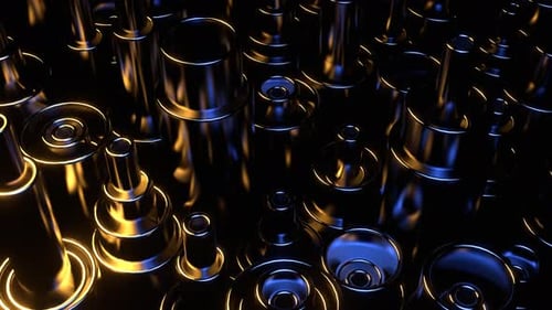 Gold And Light Blue Metallic Moving Abstract Cylinders Background Vj Loop I 4K