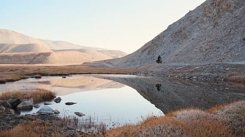 Cyclist Bicycle Touring In Tajikistan (Slow Motion)