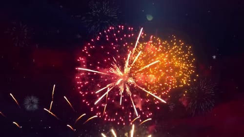 Colorful Fireworks Exploding in Night Sky Loop Animation Background