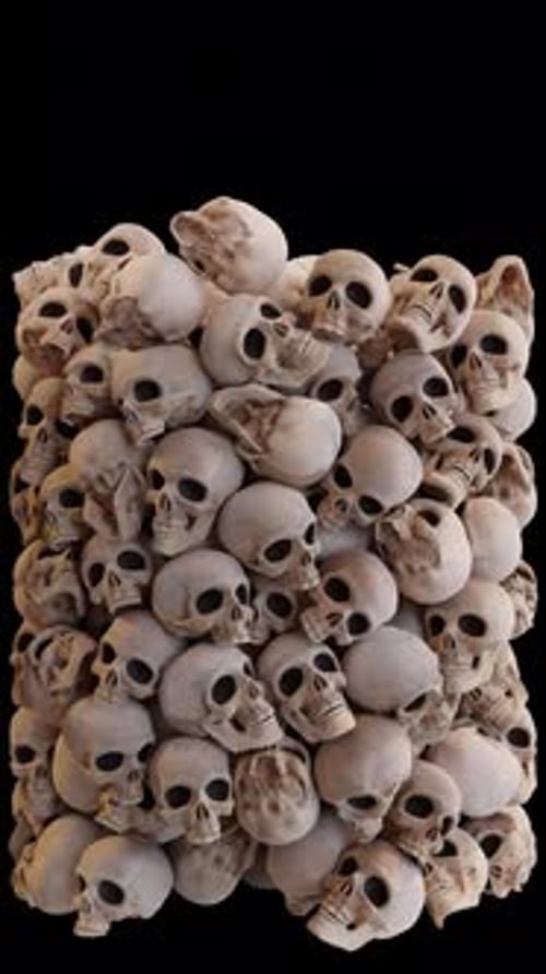 Falling 3D Human Skulls Piling Up Animation