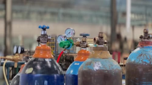 Collection of acetylene tubes in industrial production area