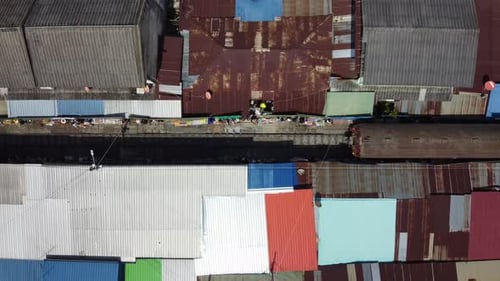 Aerial video of Railway Market Thani Thailand