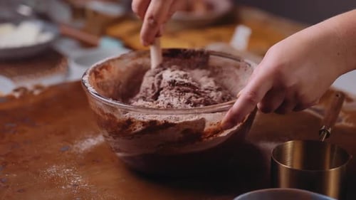 Mixing Chocolate Batter for Baking at Home