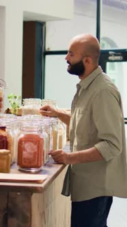 Man Browses Zero Waste Dry Goods Shop