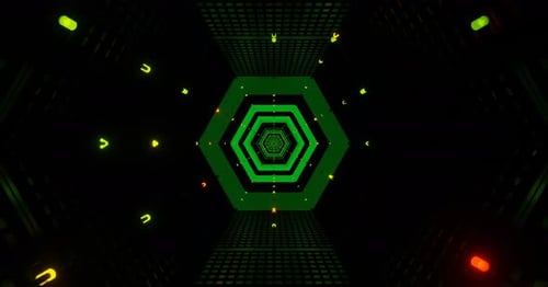 Futuristic Neon Hexagon Tunnel Loop Digital Animation
