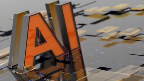 3D AI Text Reveal on Digital Technology Circuit Board