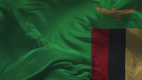 Realistic Waving Flag of Zambia on Fabric Background