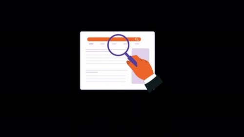 Hand Holding Magnifying Glass on Web Page. Internet Search Concept Animation Video - Transparent
