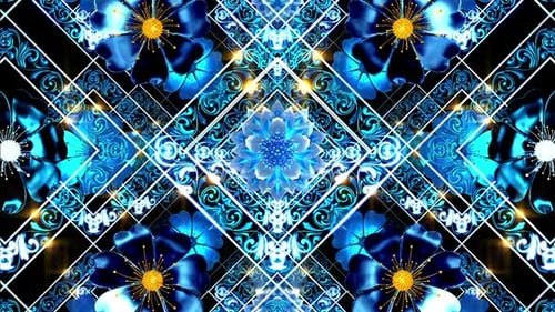 Abstract Blue Floral Kaleidoscope Decorative Seamless Loop