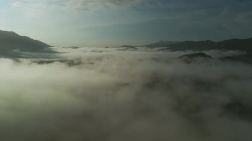 Drone Flyover Sea Of White Cloud Above Costa Rica Mountain Countryside, 4K