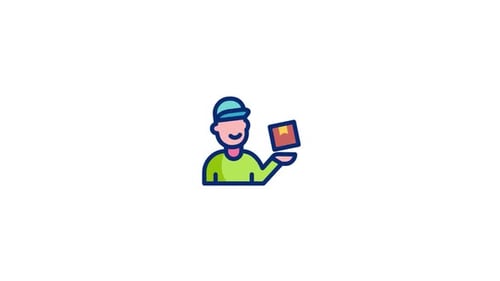 Animated Flat Design Icon of Delivery Person with Package