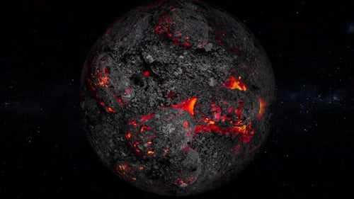 Rotating Fiery Volcanic Planet with Molten Core in Space