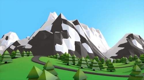 Animated Low Poly Mountain Landscape with Winding Road