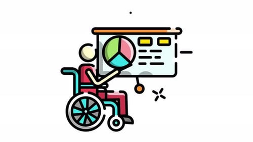 Person in Wheelchair Presenting Corporate Data Flat Design Animation