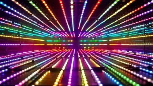 Abstrakter mehrfarbiger LED-Lichttunnel mit glühender Neonleiste