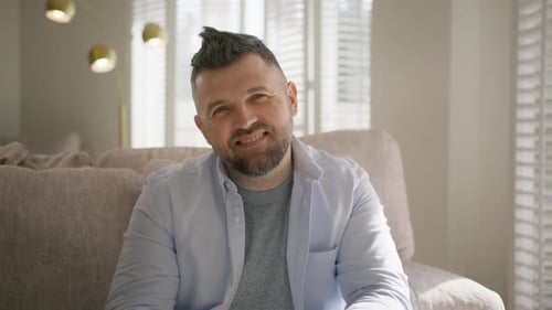 Portrait of Smiling Handsome Middle Aged Man Laughing Successful Entrepreneur