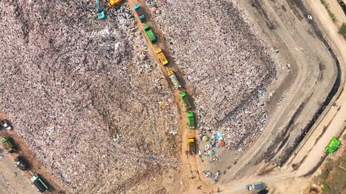 Garbage piles in landfills From an aerial view, Drone
