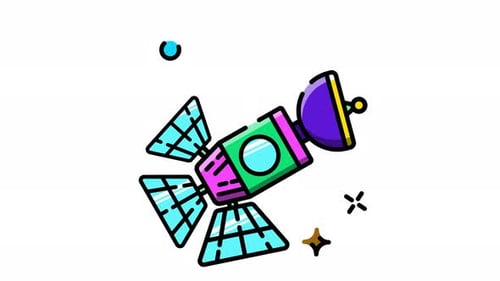 Flat Design Animated Satellite Icon Floating in Space