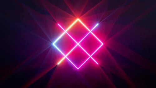 3d looping animation of a spinning neon geometric shapes