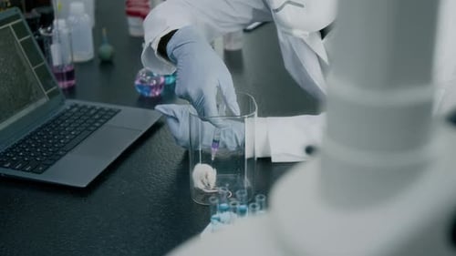 Scientist Injecting Mouse in Laboratory Experiment