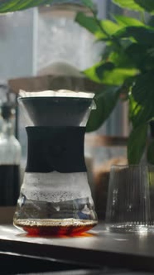 Pour Over Coffee Brewing in Glass Pot at Home