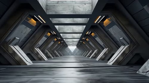 Futuristic corridor with sleek, modern design