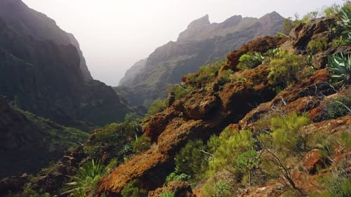 Spectacular Aerial View Range Cliffs Steep Crags of Masca Gorge
