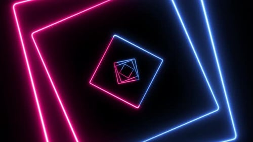 Neon Square Box Animation On Dark Background. Digital Neon Animation Loop Background.
