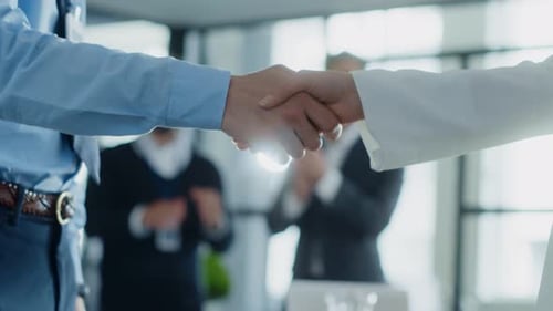 Business People Shaking Hands in Bright Office Space