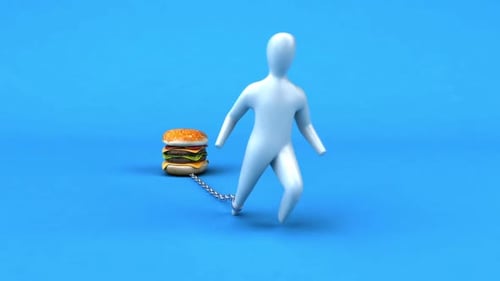 Personne enchaînée à un hamburger