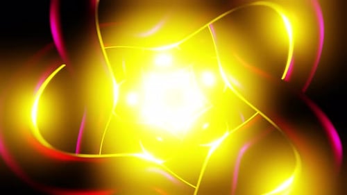 Glowing Golden Knot VJ Loop with Twisting Neon Ribbons and Tunnel Motion