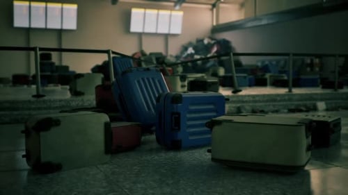 Abandoned Airport Terminal Filled with Scattered Luggage and Debris