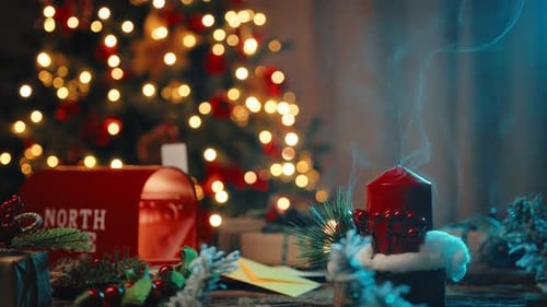 Smoking Christmas Candle in the Night