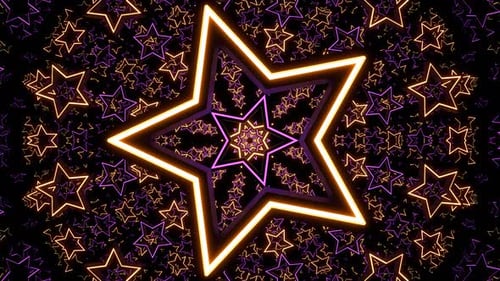 Purple And Yellow Neon Stars Tunnel Background VJ Loop l 4K