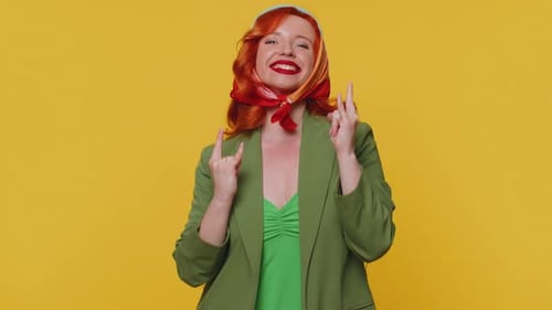 Overjoyed Happy Girl Showing Rock n Roll Gesture By Hands Cool Sign Shouting Yeah with Crazy Face