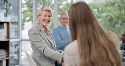 Woman Shakes Hands at Business Meeting